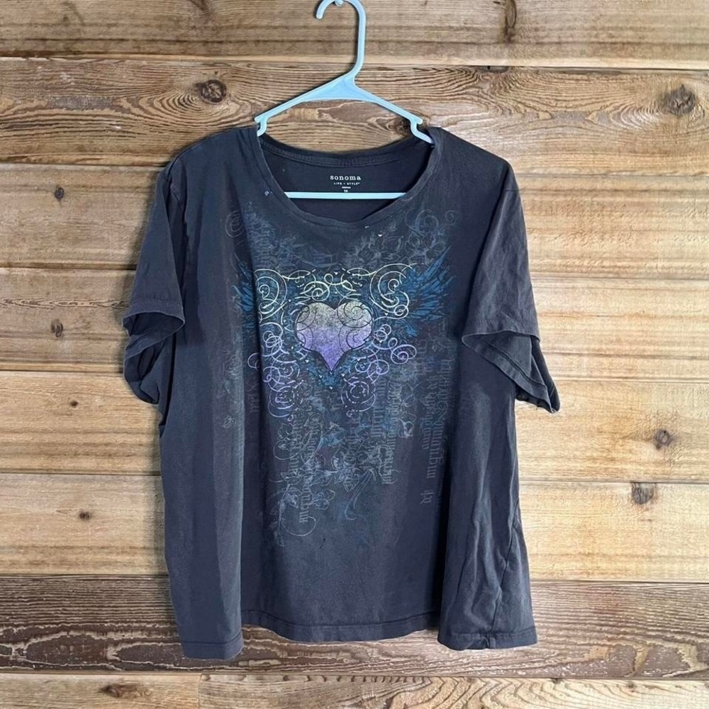 Sonoma black long sleeve top with heart design
